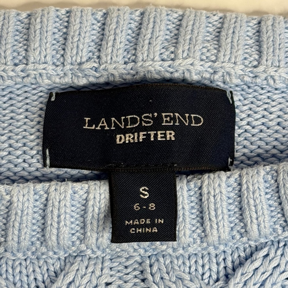 Lands End Drifter Cable Knit Cotton Sweater Light Blue Womens Small 6-8 Preppy - Picture 5 of 8